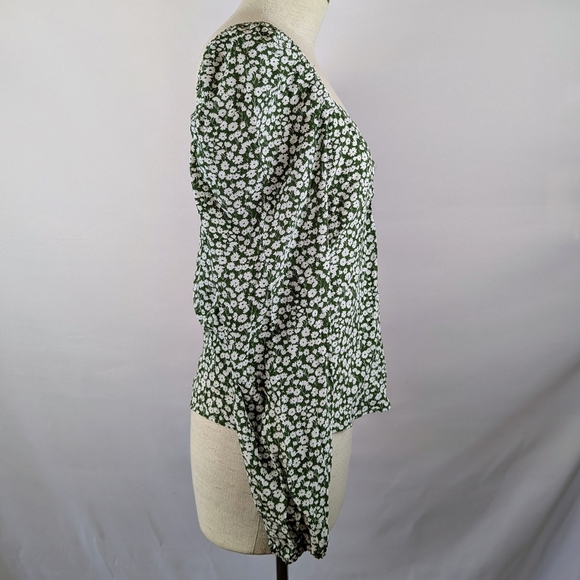 Boden Top Sweetheart Neckline Long Blouson Sleeve Tulip Sprig Print Green 6 NWT - Picture 5 of 14